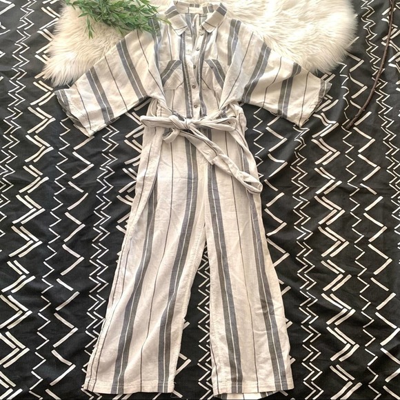 Free People—Relaxed Shirt Striped Jumpsuit Tie Waist. Sz XS - Picture 2 of 8